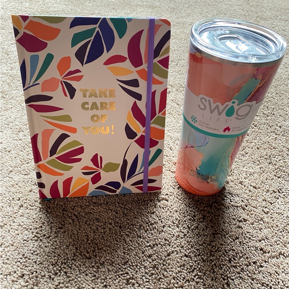 Colorful Insulated Swig Tumbler & Take Care Of Yourself Notebook!